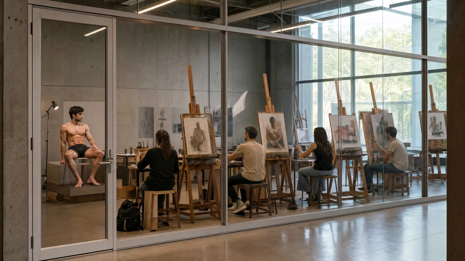 Creative education studio with switchable glass changing from clear to private for focused learning