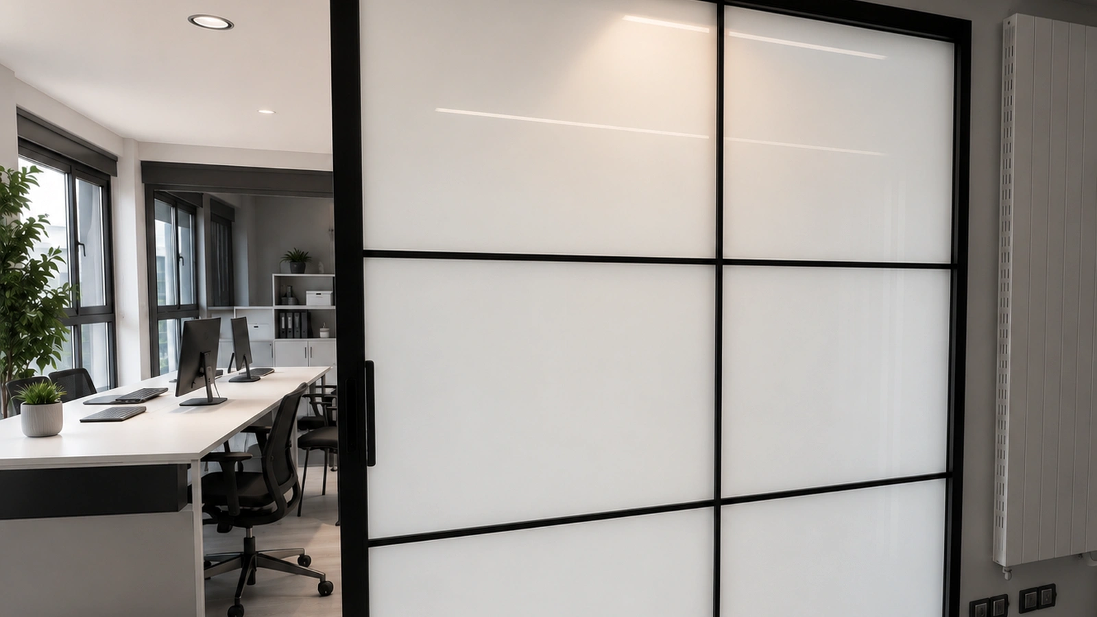 Existing Atlanta commercial glass wall with privacy mode activated