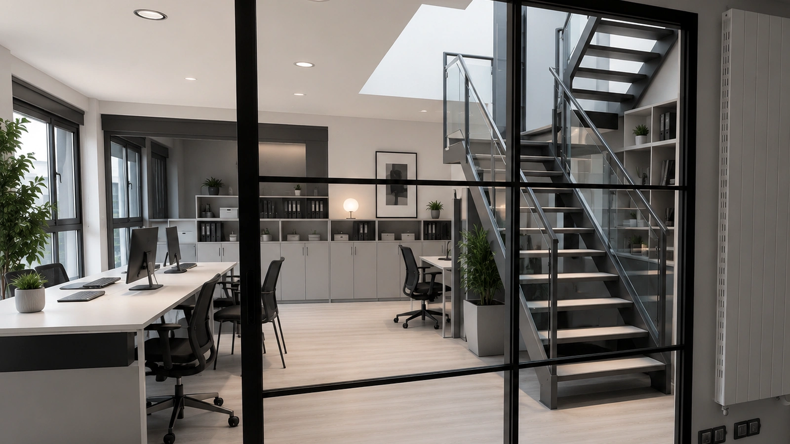 Existing Atlanta commercial glass wall in transparent mode