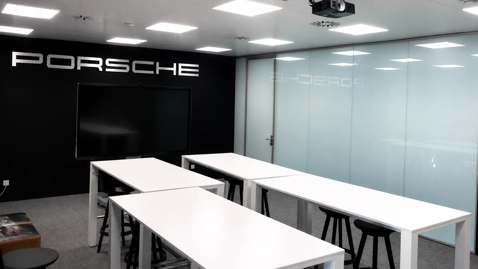 Premium commercial office with its glass wall in a private frosted state