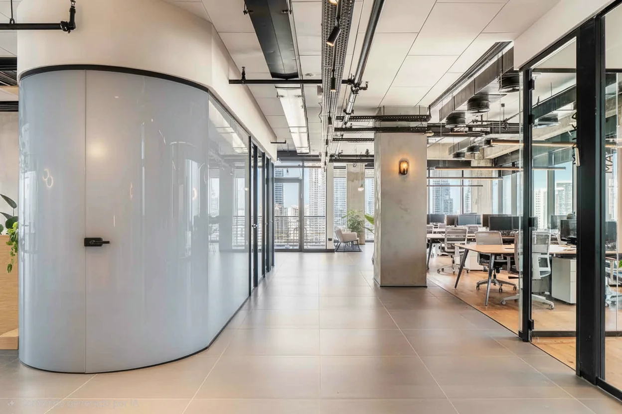 Same curved office pod with translucent privacy glass