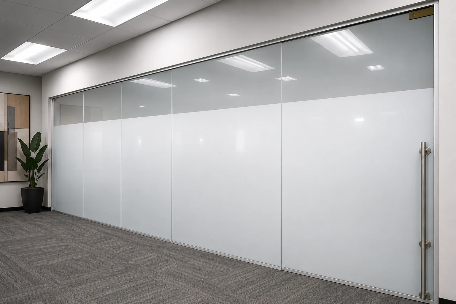 Private glass wall office application after privacy activation