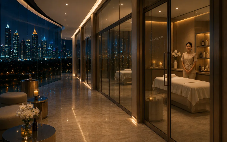 Atlanta commercial luxury wellness suite with clear glass before smart glass privacy