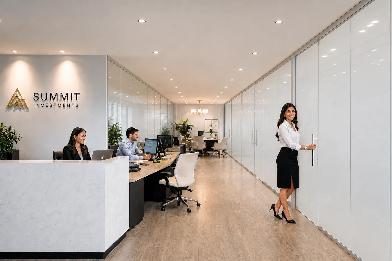Dallas financial office with switchable privacy glass for executive meetings and confidential client conversations