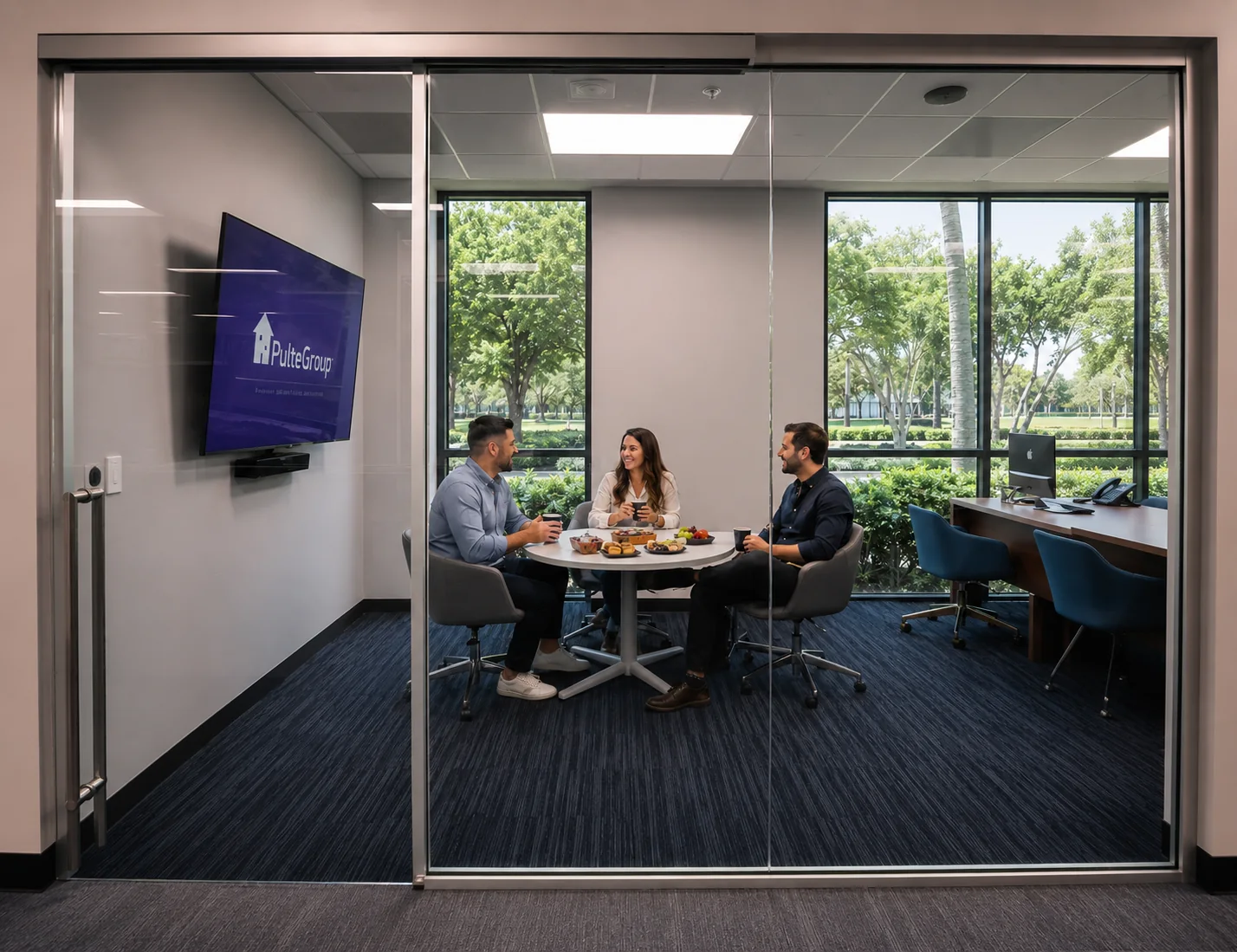 Glass wall installer project in Dallas using PDLC smart film and switchable privacy glass for commercial interiors
