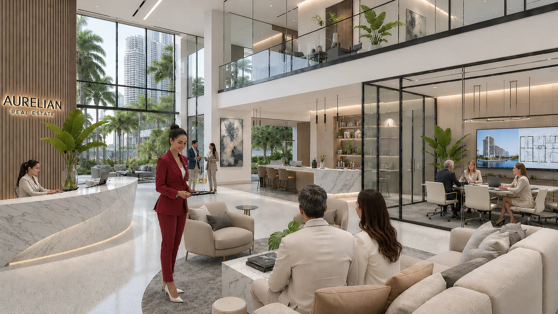 Miami luxury real estate office with clear glass