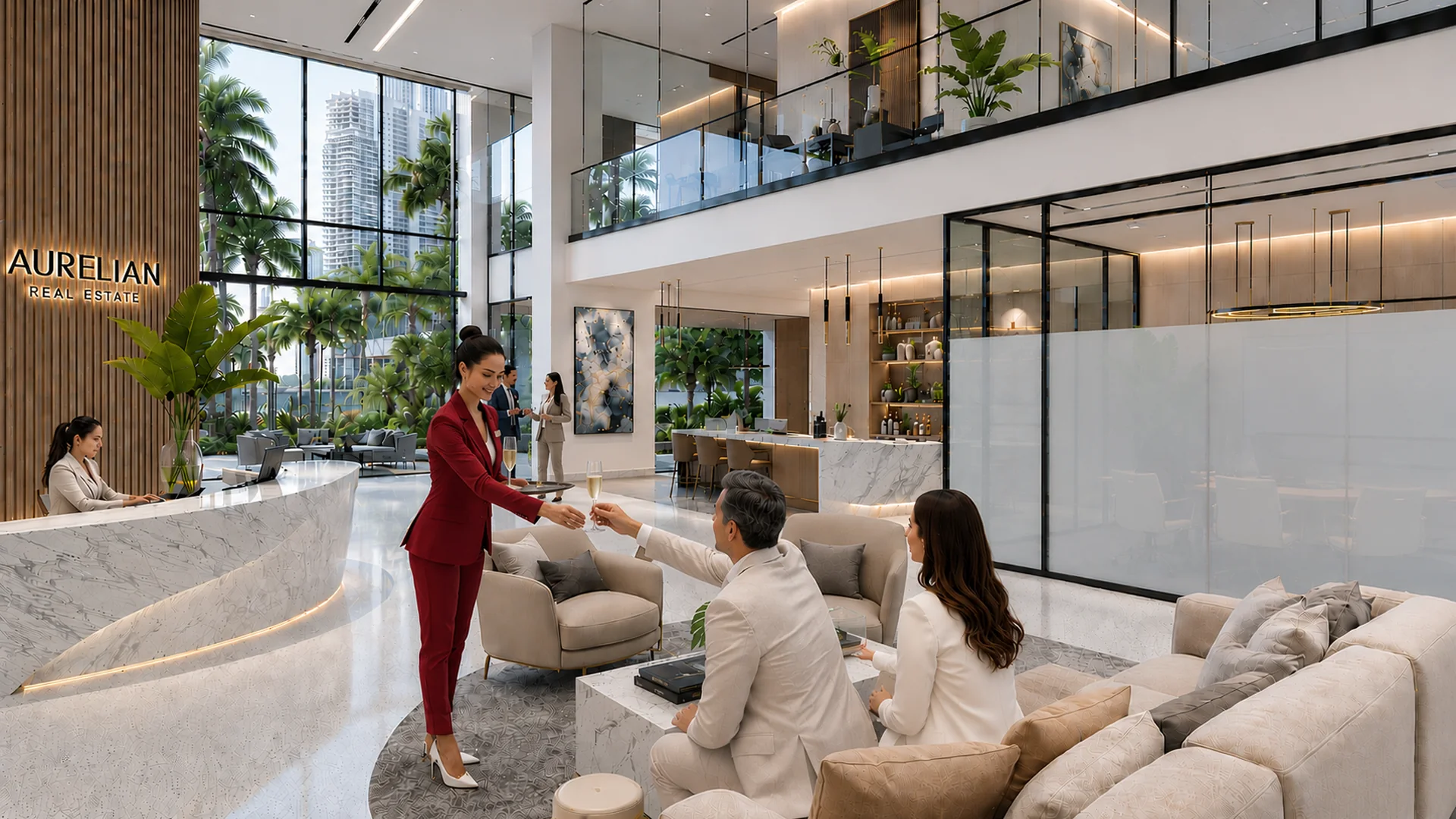Miami luxury real estate office with privacy glass active