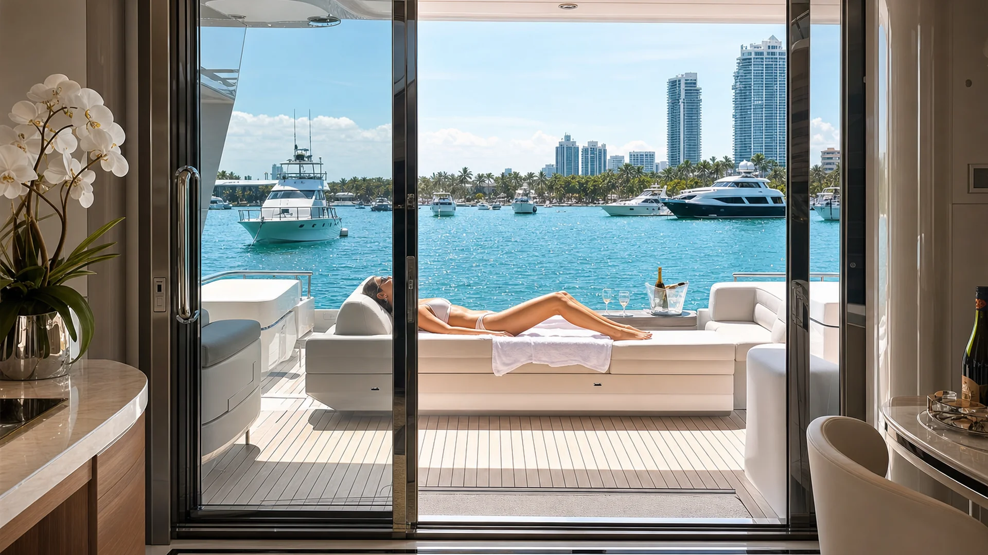 Miami yacht interior with clear glass