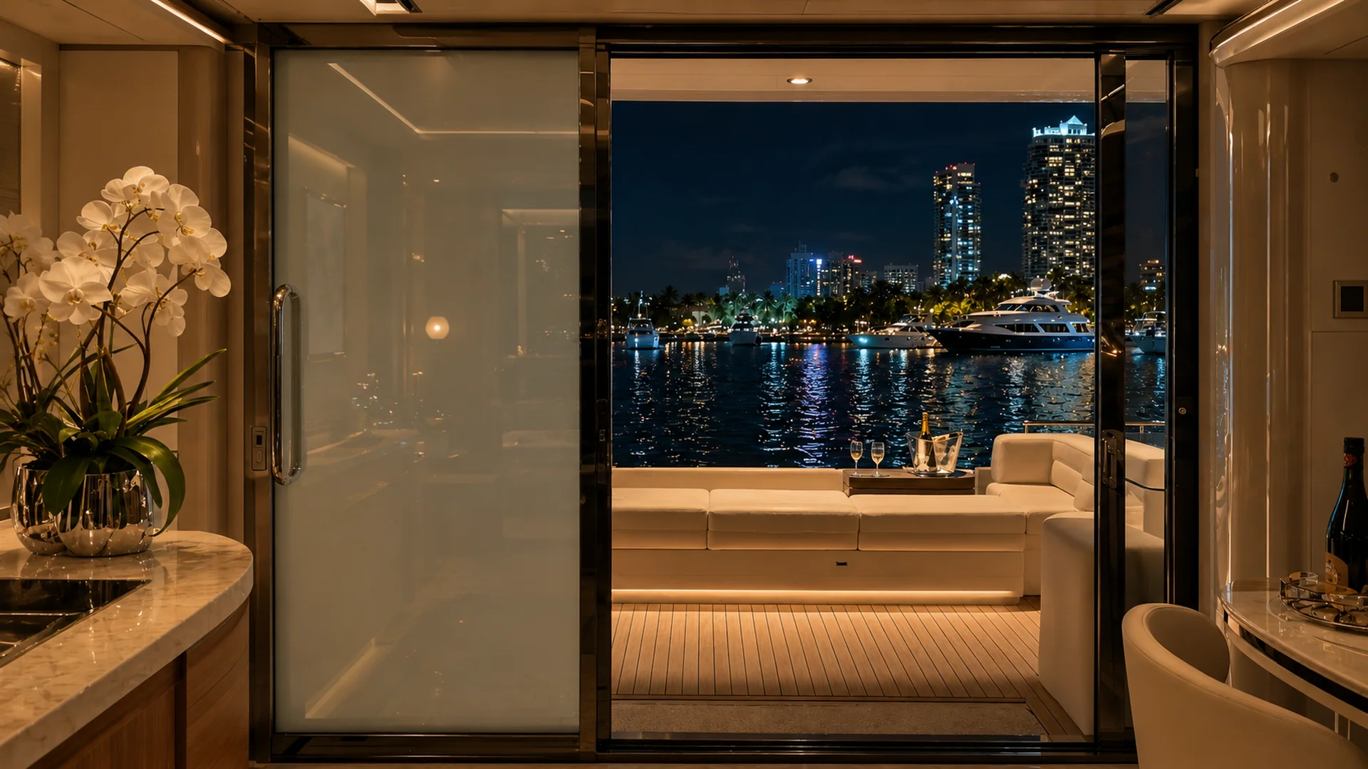 Miami yacht interior with privacy glass active
