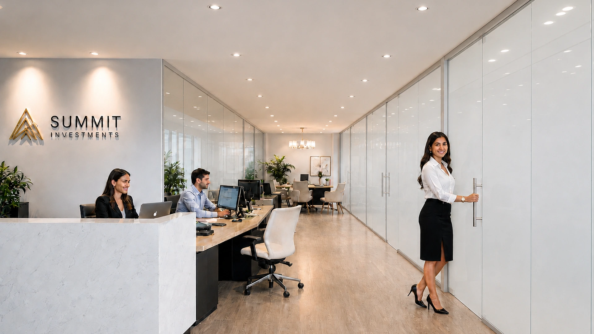Executive office glass with PDLC smart film switched to privacy state
