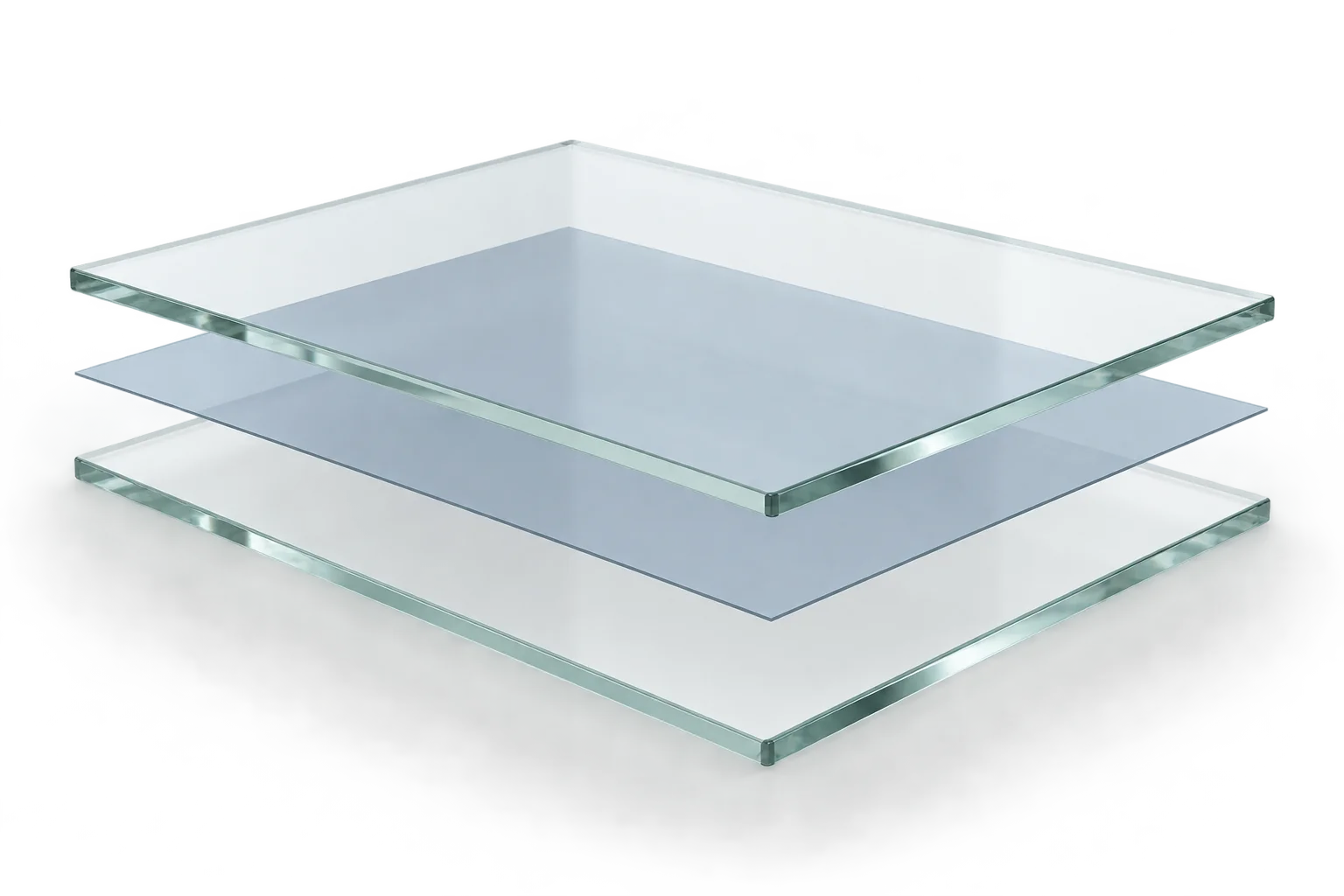 Concept illustration of a thin tinted SPD film layer between two separated glass sheets